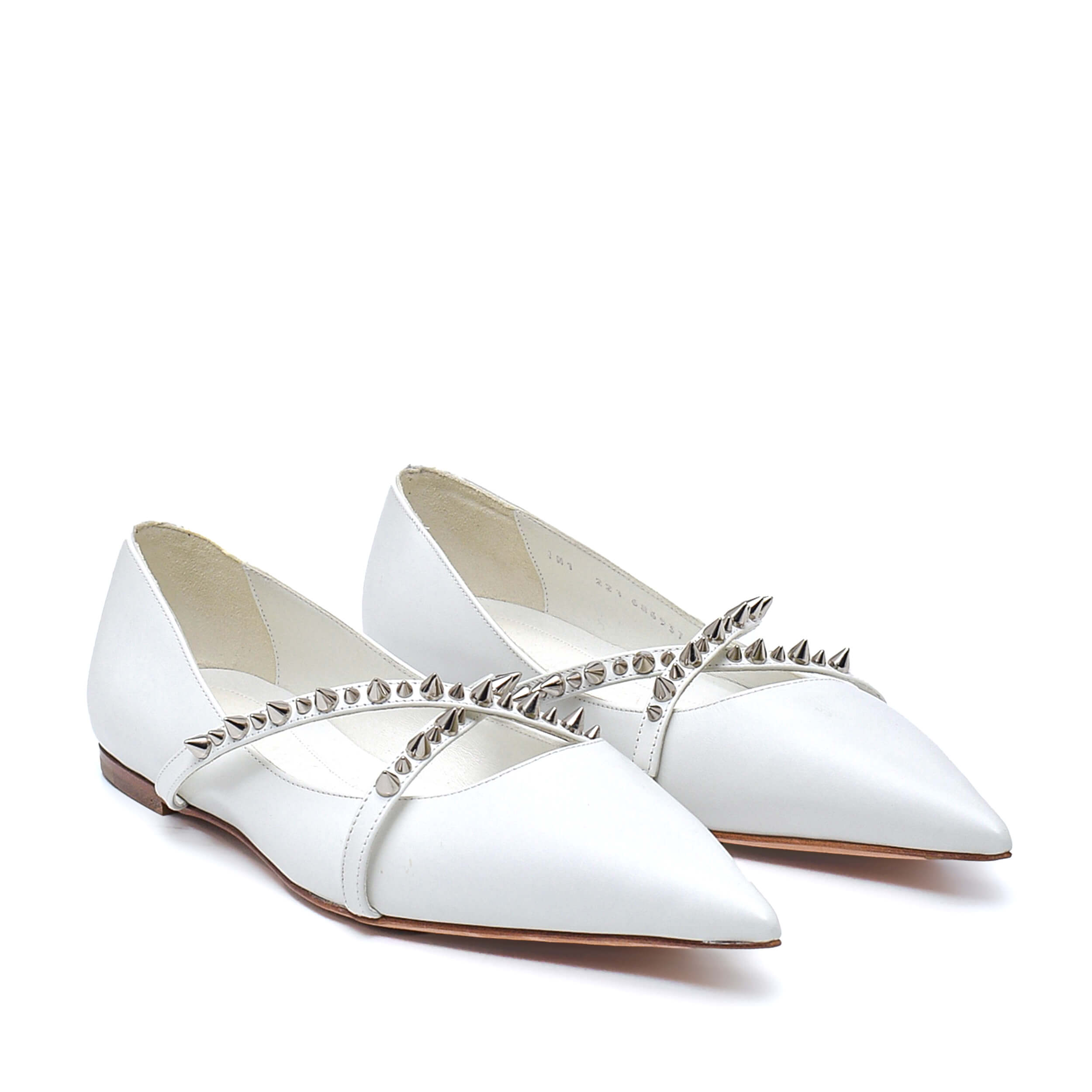 Alexander McQueen - White Leather Crystal Striped Flats / 38